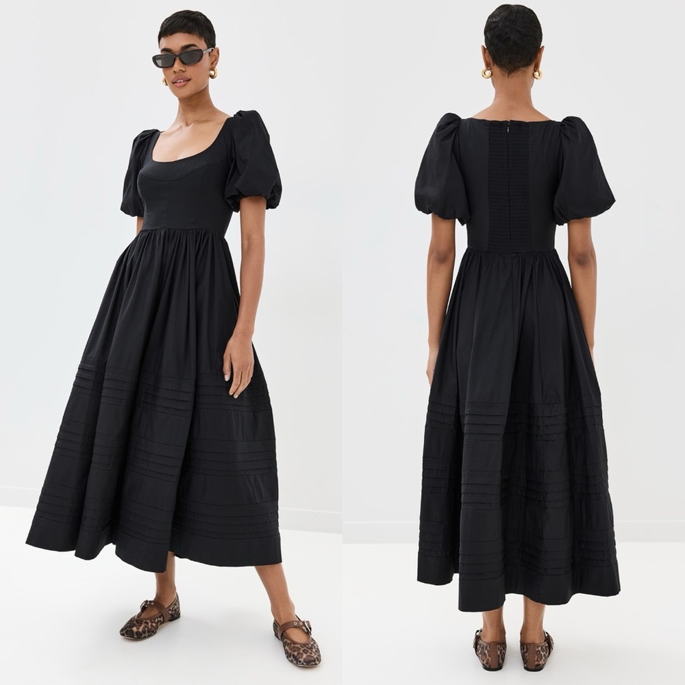 New Reformation Everlyn Puff Sleeve Cotton Midi Dress - Picture 2 of 5